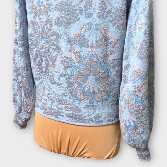 Anthropologie Mock-Neck Sweater Small Silver Metallic Blue Paisley Winter Retro - Picture 8 of 8